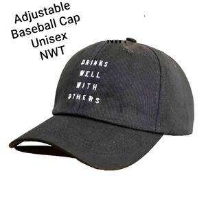 NWT Baseball Cap/Hat "Drinks Well With Others" Black Adjustable Unisex